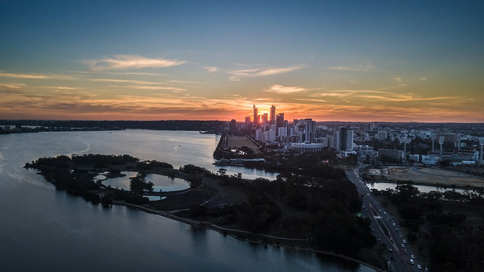 Perth city and the Swan River from above